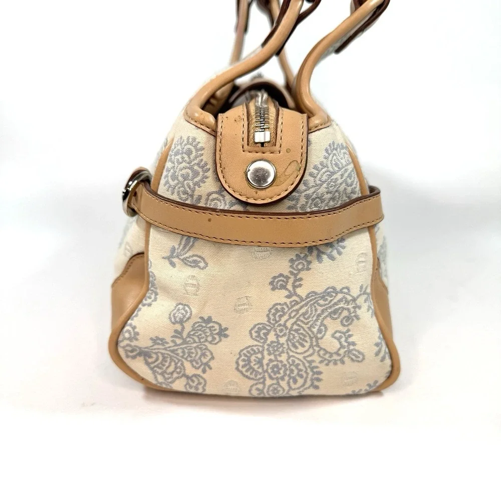 Etienne Aigner Paisley Canvas Leather Shoulder Bag Satchel‎ Tan Cream